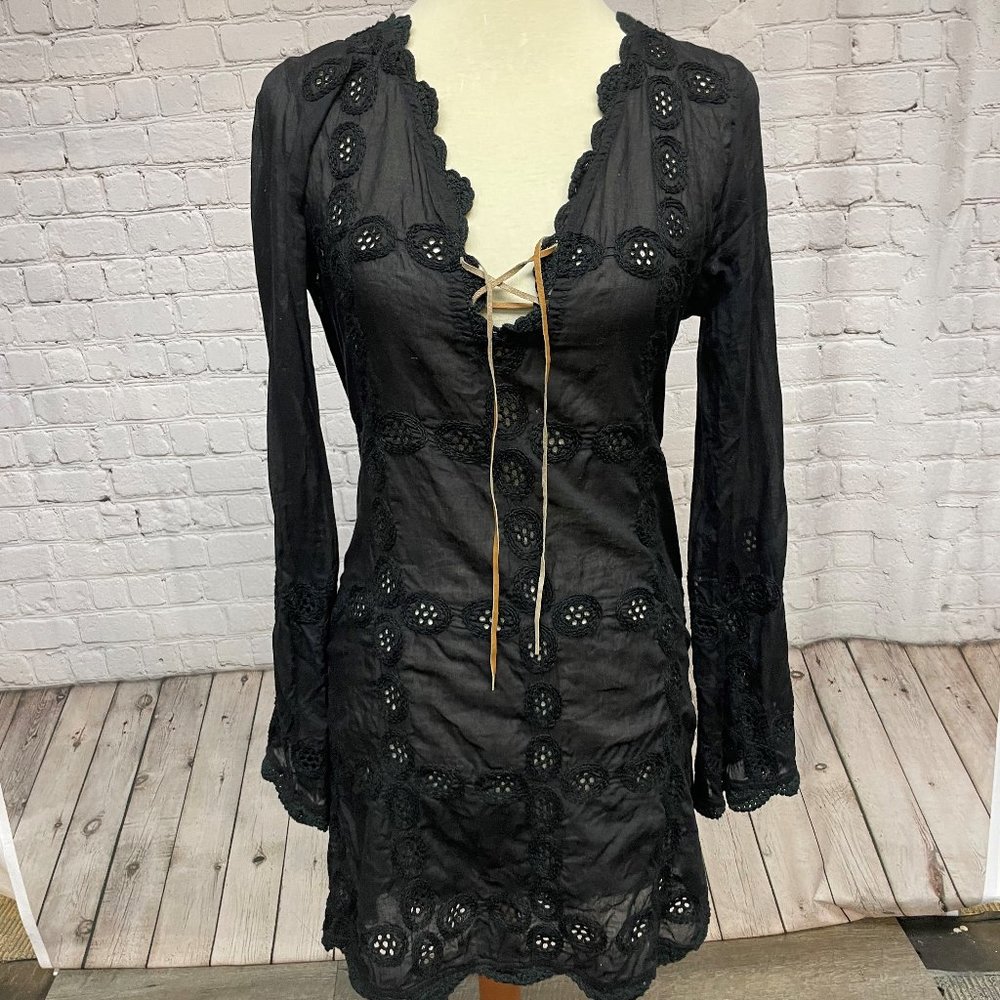 Letarte Handmade black crochet long sleeve dress
